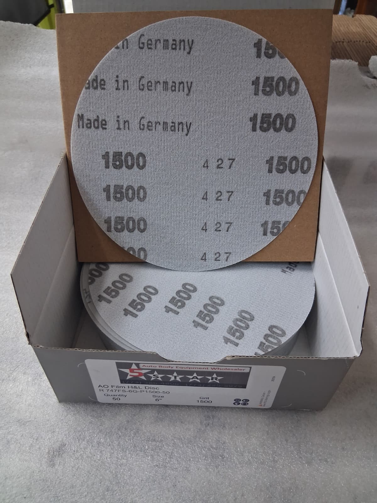 5 STAR AO Film H&L Disc 6" 1500 Grit Sanding Discs 50 Pieces