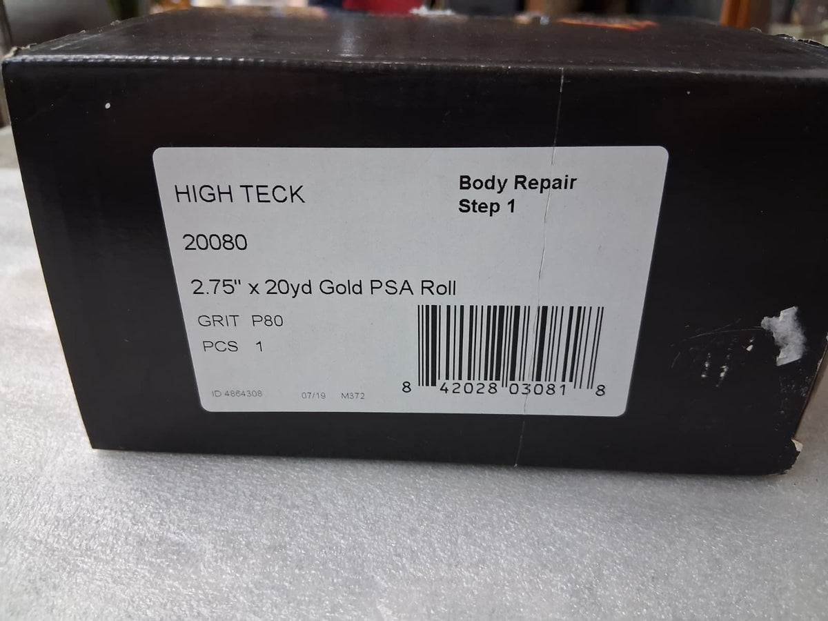 High Teck 20080 Gold PSA Sandpaper Roll - 2.75'' x 20 Yards P80 Grit Body Repair