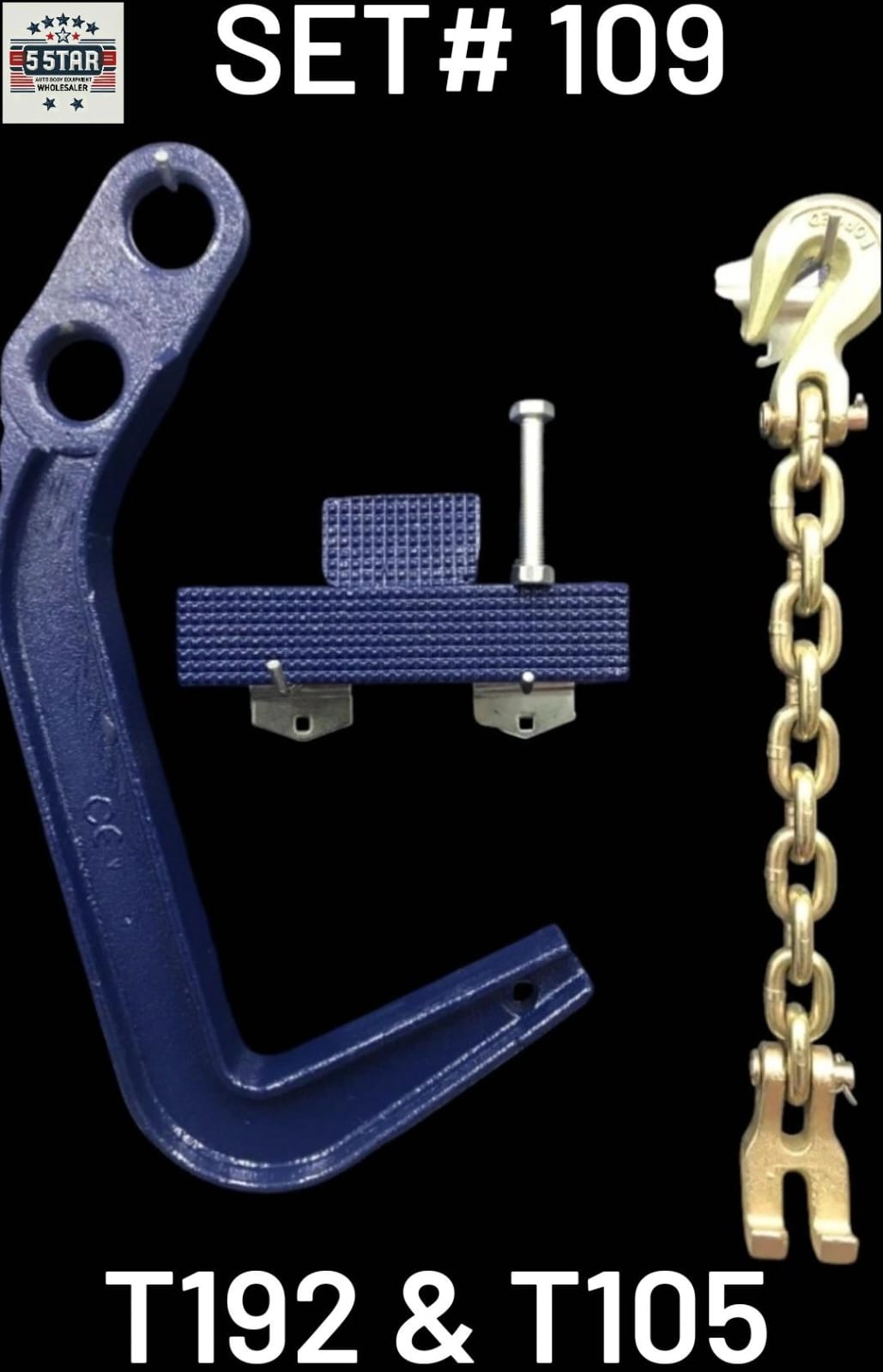 Set#109 Mo-Clamp Style 6410, 4151 FRAME MACHINE JUMBO DEEP HOOK 2 PADS + CLAW HOOK CHAIN