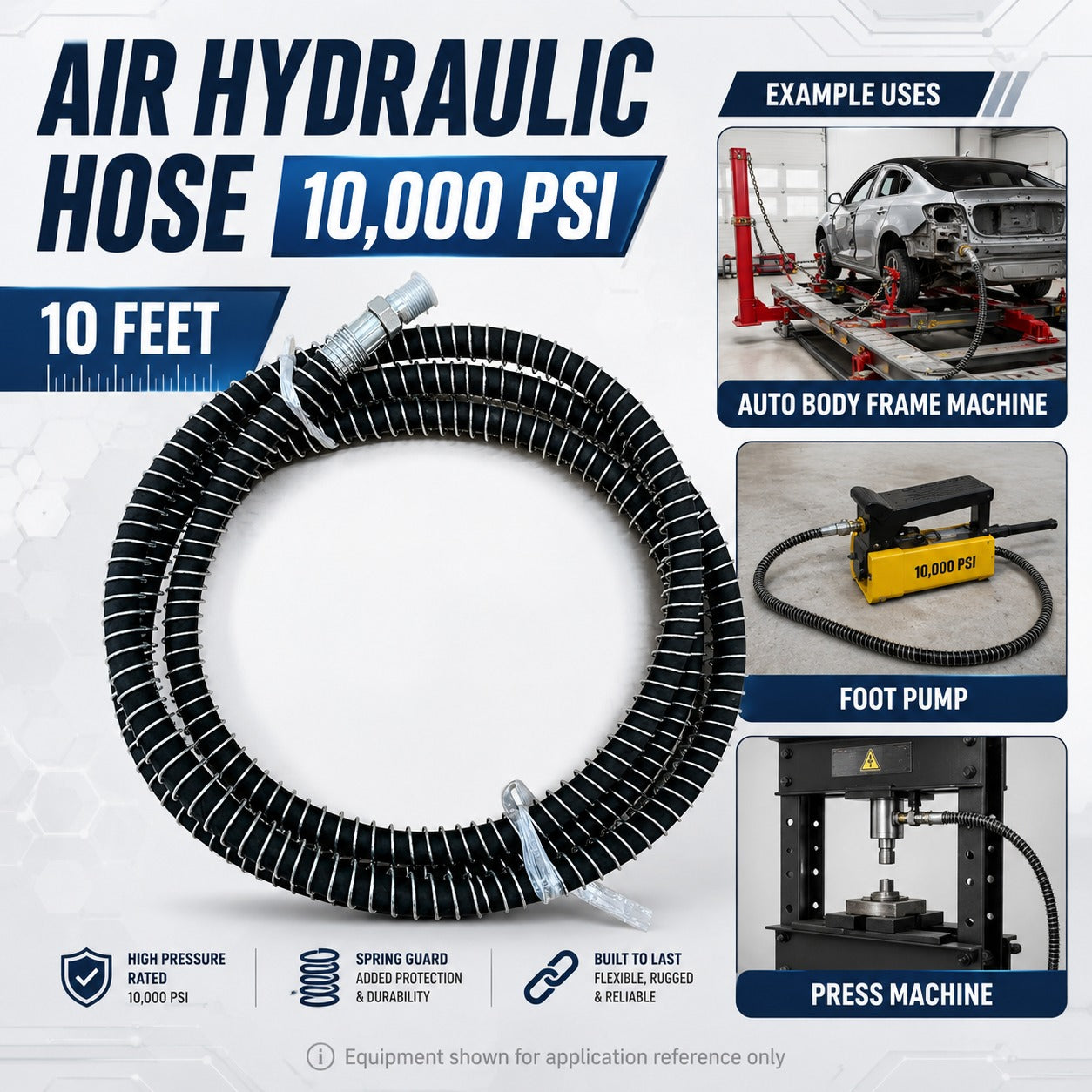 Auto Body Frame machine foot pump Air Hydraulic hose 10000 PSI 10 FEET