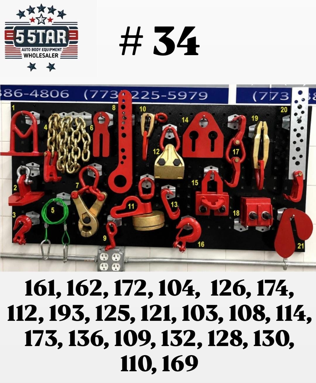SET#34 AUTO BODY FRAME MACHINE HEAVY DUTY 21 PIECE PULLING TOOLS AND CLAMPS SET