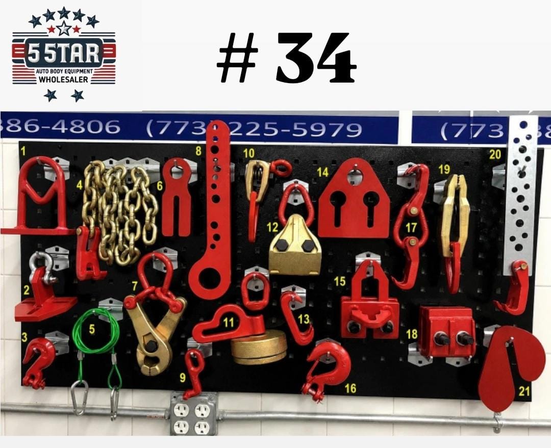 SET#34 AUTO BODY FRAME MACHINE HEAVY DUTY 21 PIECE PULLING TOOLS AND CLAMPS SET