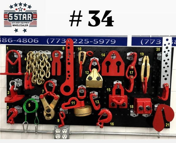 SET#34 AUTO BODY FRAME MACHINE HEAVY DUTY 21 PIECE PULLING TOOLS AND CLAMPS SET