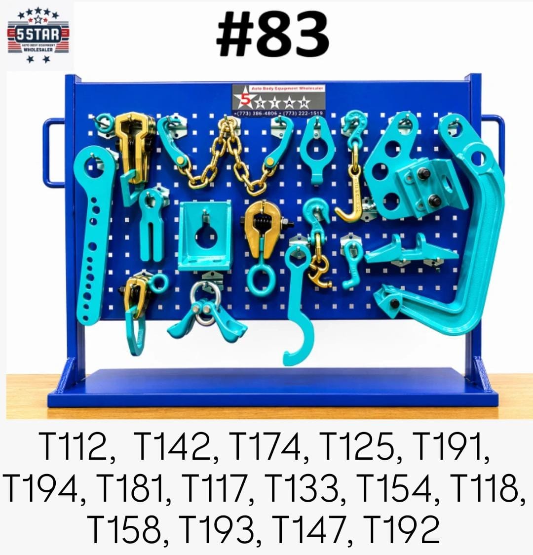 SET#83 - 15 PIECE HEAVY DUTY AUTO BODY FRAME MACHINE CLAMPS SET & PULLING TOOLS