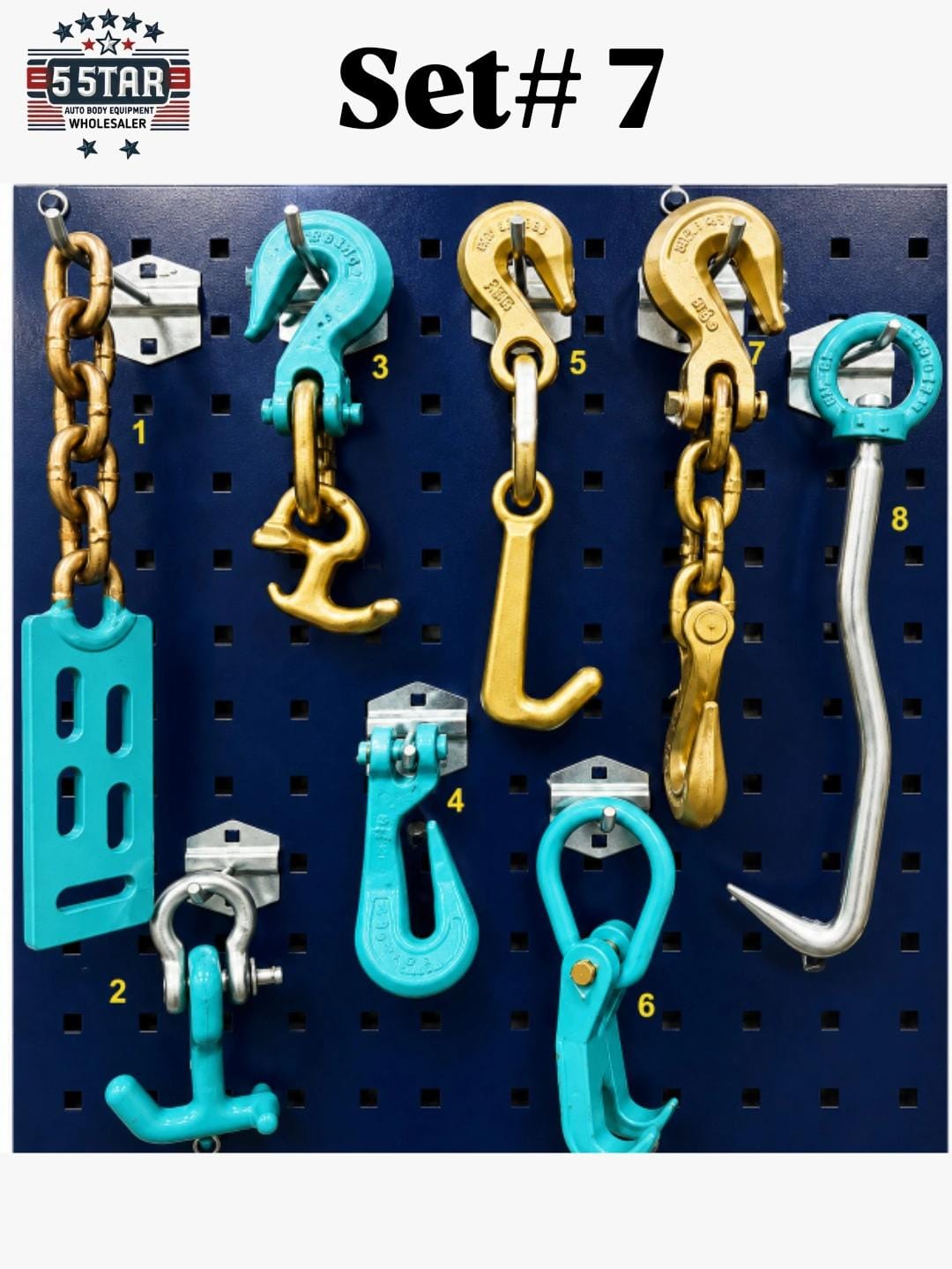 SET#7 AUTO BODY FRAME MACHINE COLLISION REPAIR PULLING TIE TOOLS HOOK VALUE SET
