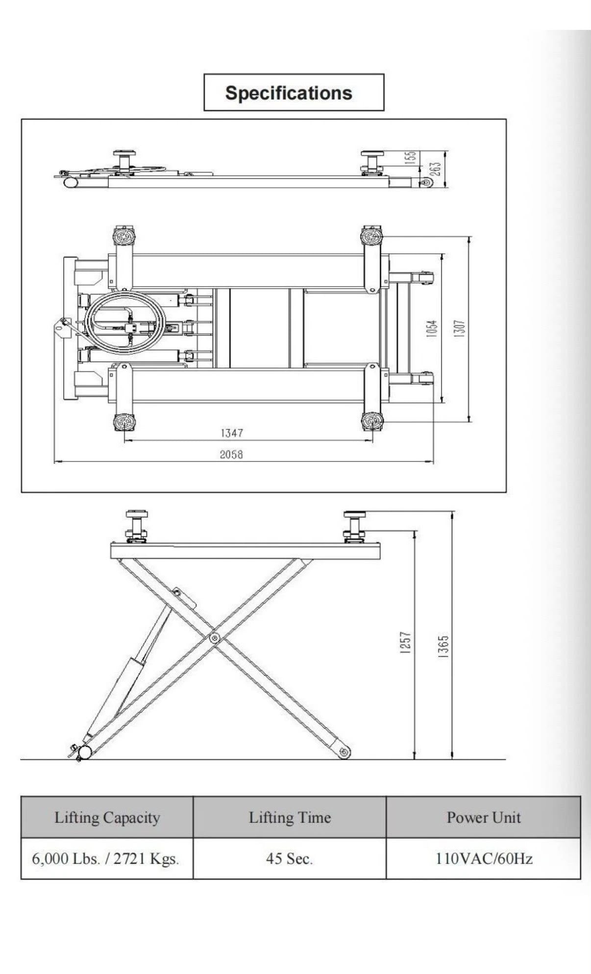 6,000 Lbs MID RISE 48" High Vehicle Scissor Lift