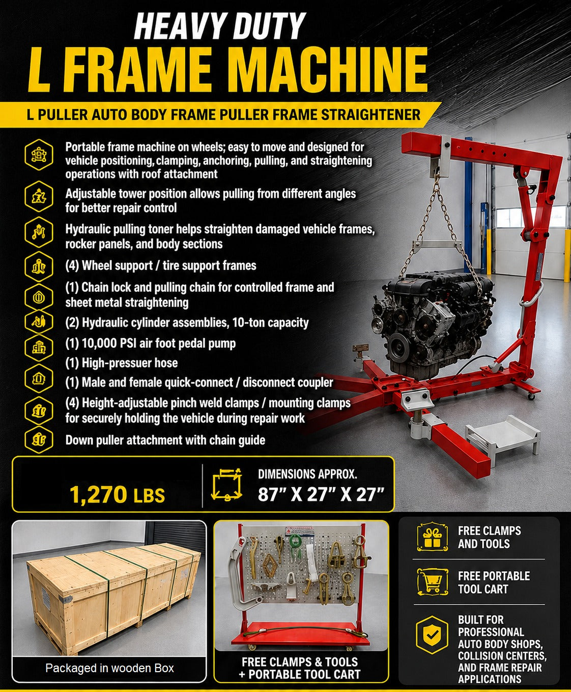 Local Pickup only Auto Body Frame Puller Straightener with Roof Including Tools