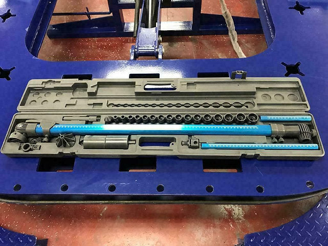 Wheel stands included with car frame straightening machine