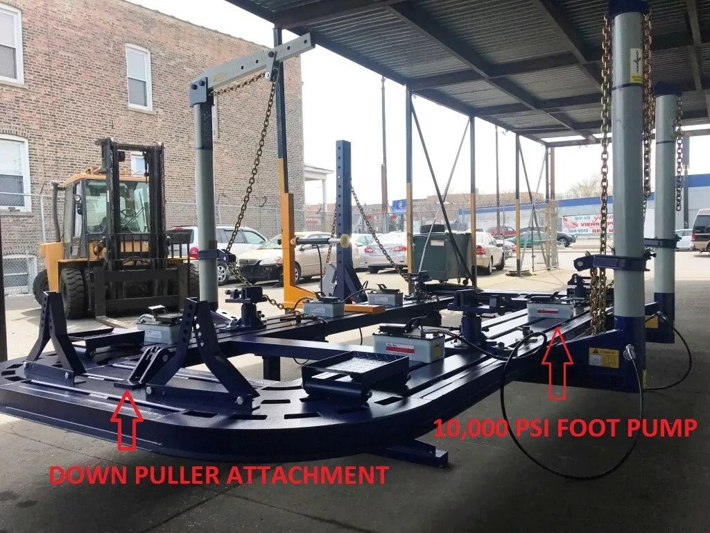 Yellow pusher attachment included in the vehicle frame machine package