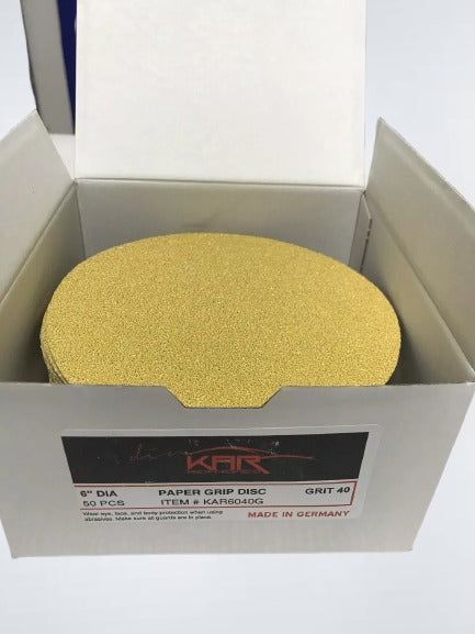 6 in. DIA 40-Grit Hook and Loop Disc GOLD (50 Pieces) KAR6040G Auto Body