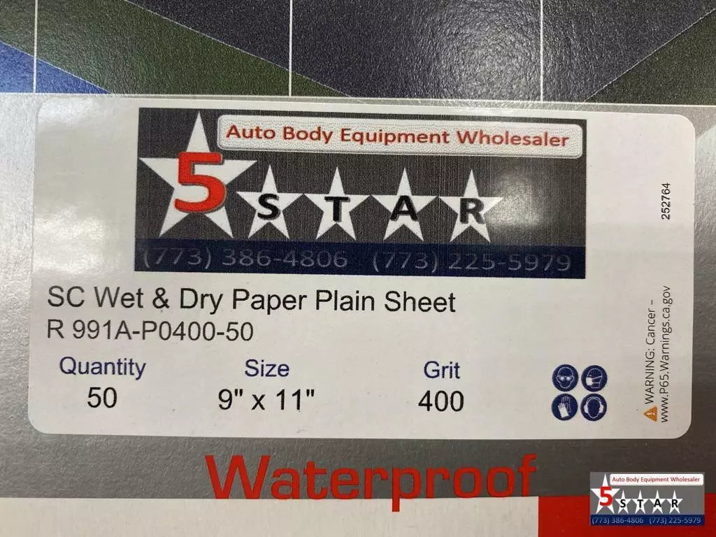 5 Star Tools Auto Body Wet Sandpaper 9x11 400 Grit 50 SHEETS Waterproof GERMANY