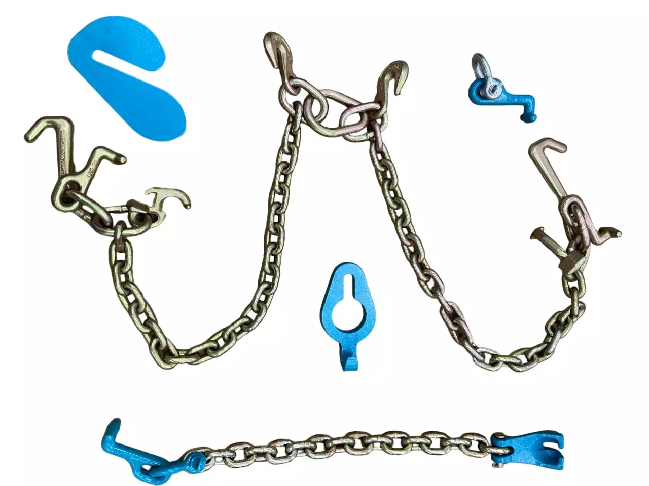 Set of Heavy -Duty T Hooks G70 V-Chains Large J Hooks Flatbed Tow Truck Rollback