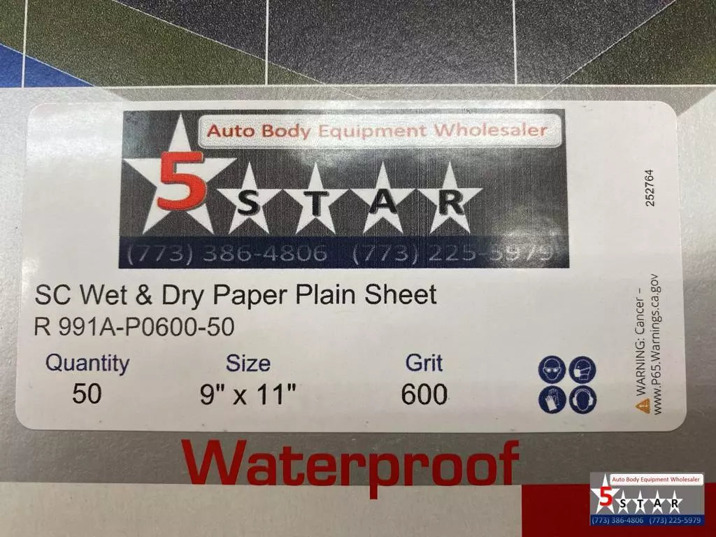 5 Star Tools Auto Body Wet Sandpaper 9x11 600 Grit 50 SHEETS Waterproof GERMANY