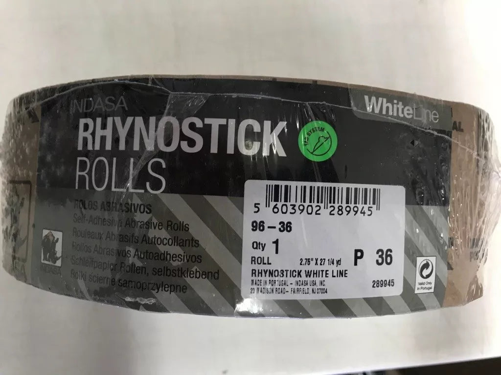 Rhynostick White Line P 36 Grit Sandpaper Roll Self Adhesive 2.75" X 27 1/4 Yard