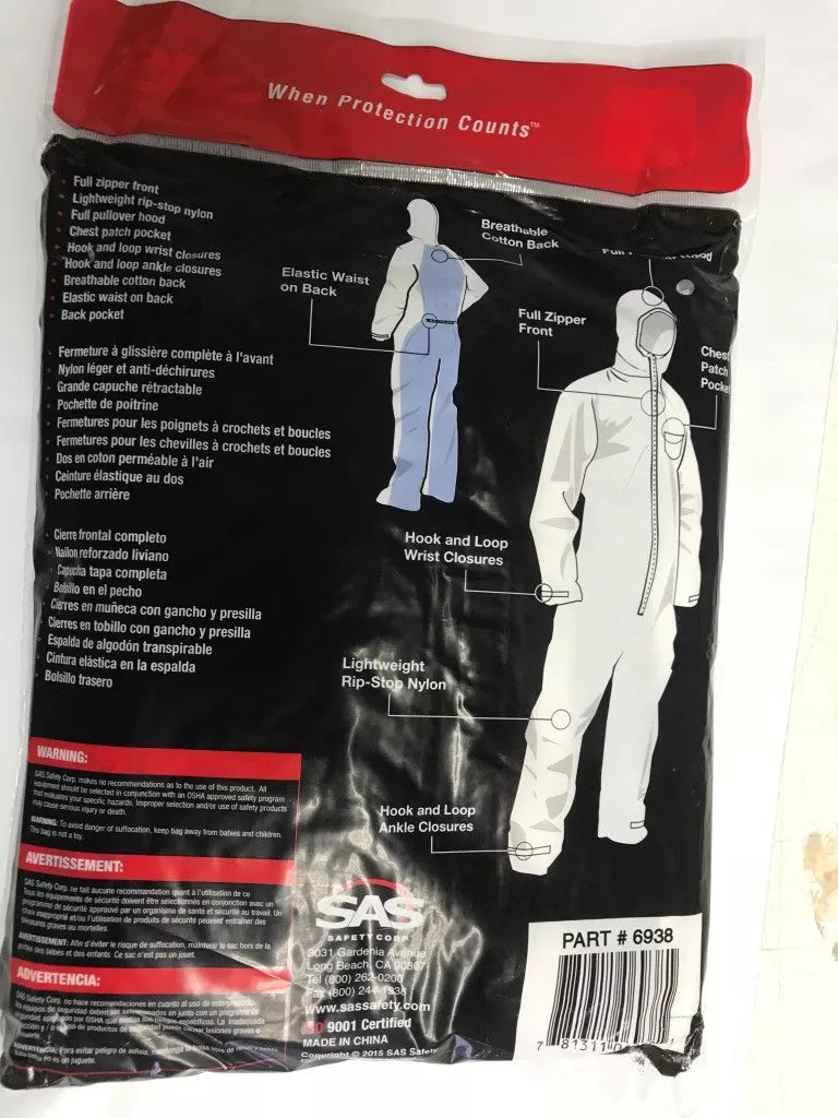 SAS Safety 6938 Paint Suit Large Moonsuit Nylon/cotton Hooded Coverall