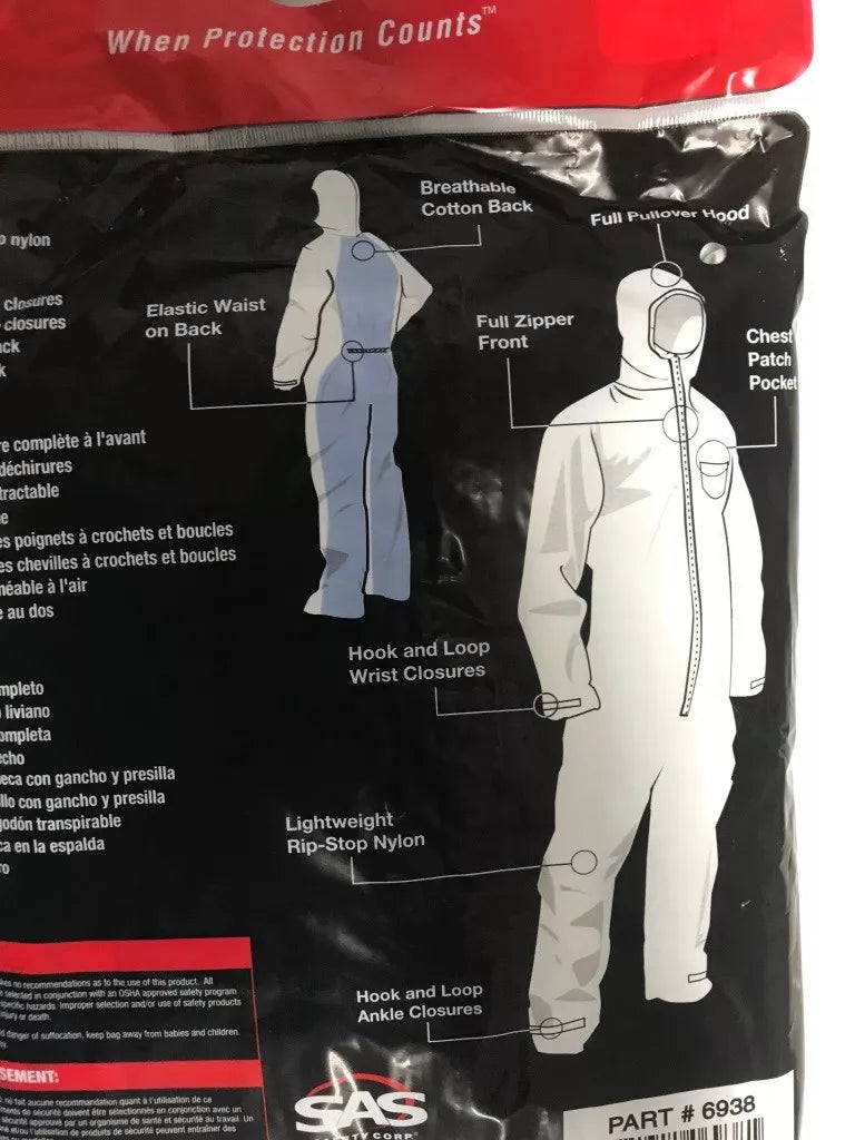 SAS Safety 6938 Paint Suit Large Moonsuit Nylon/cotton Hooded Coverall