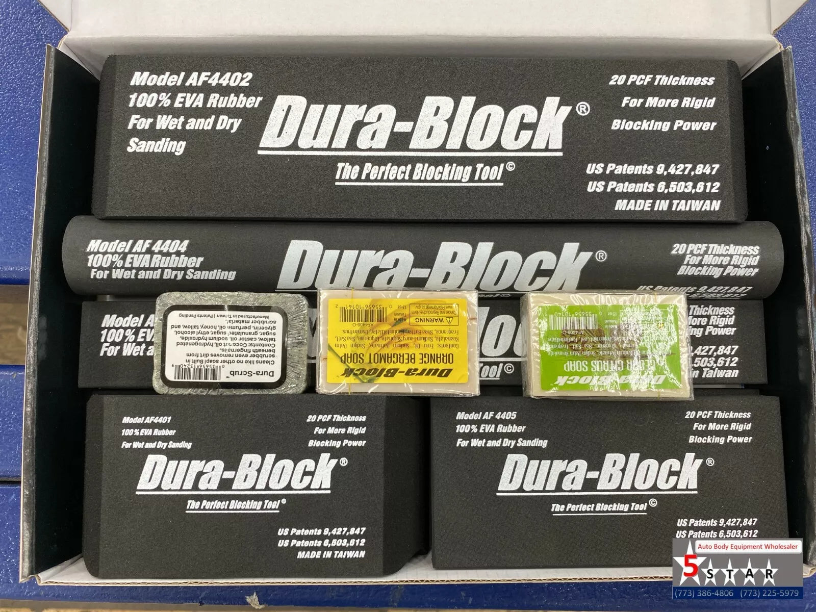 6pc Dura-Block Auto Body Hand Sanding Block Kit AF44A - Closed Cell EVA Rubber