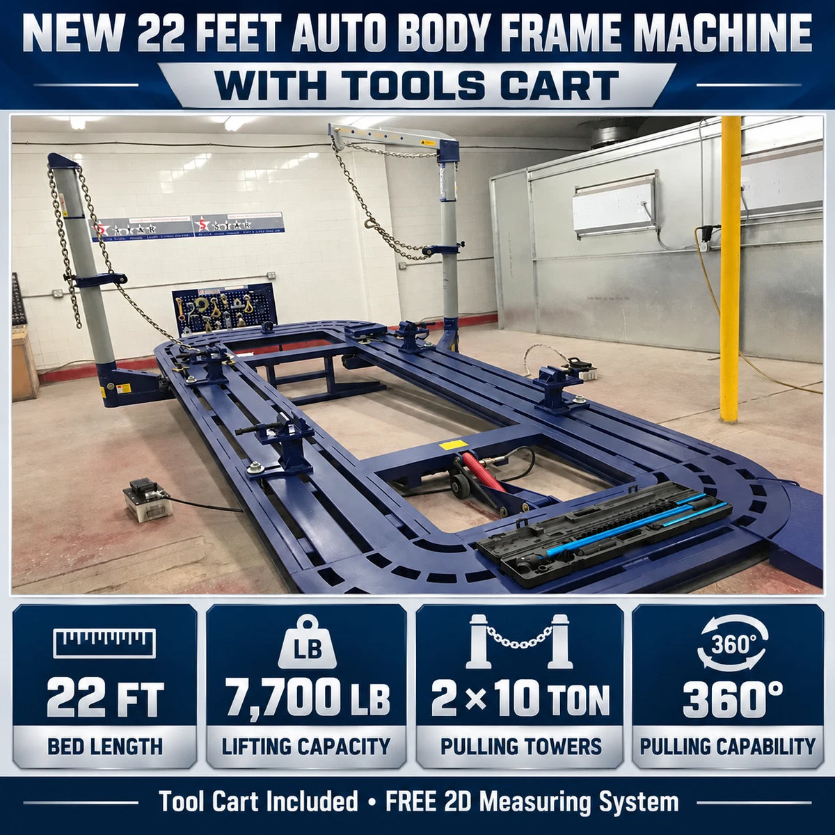 FREE SHIPPING NEW 22 FEET AUTO BODY FRAME MACHINE WITH TOOLS CART COMPLETE PCKG