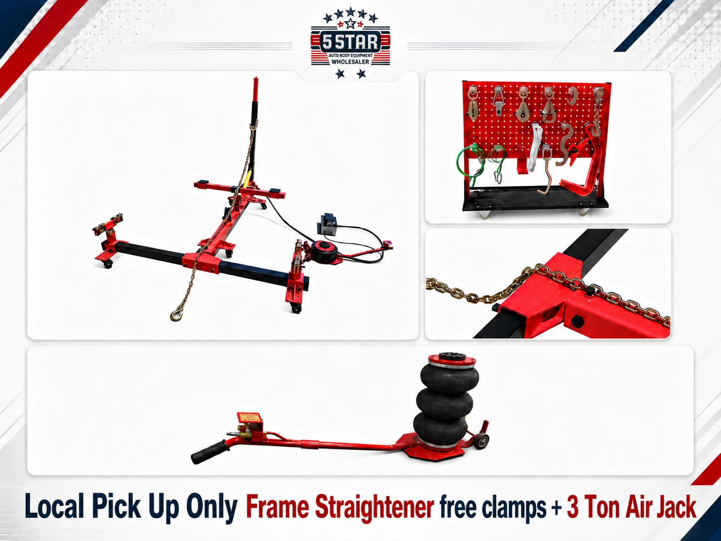 Local Pick Up Only Frame Straightener free clamps + 3 Ton Air Jack