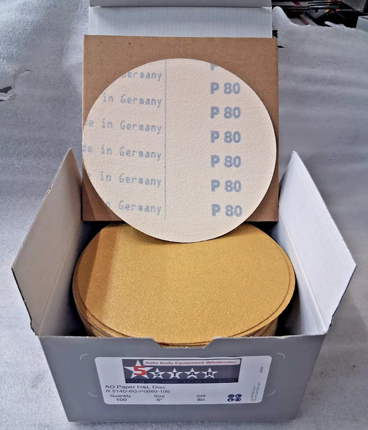 5 STAR AO Film H&L Disc 6" 80 Grit Sanding Discs 100 Pieces Auto Body