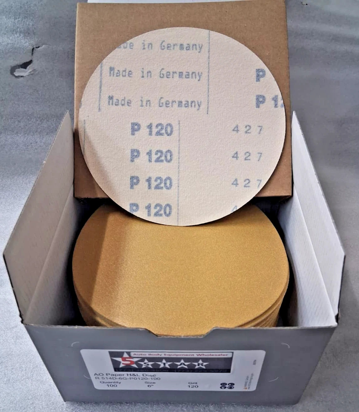 SANDING DISC, 6", 120 grit, Hook and Loop Disc (100 Pieces) Auto Body