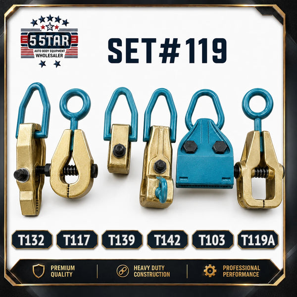 SET#119 - 6 PIECE HEAVY DUTY AUTO BODY FRAME MACHINE PULLING TOOLS AND CLAMPS