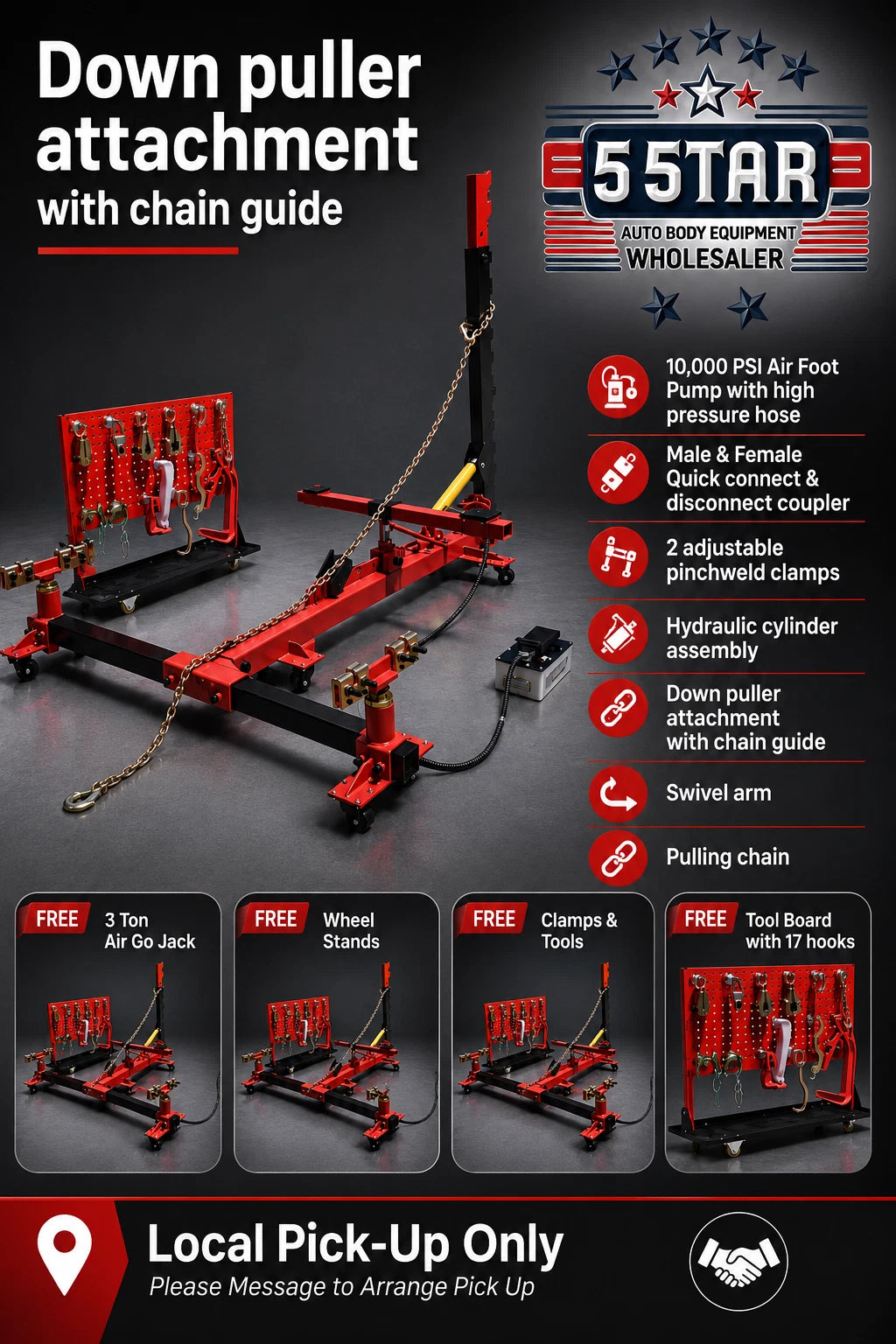 Local Pick Up Only Frame Straightener free clamps + 3 Ton Air Jack