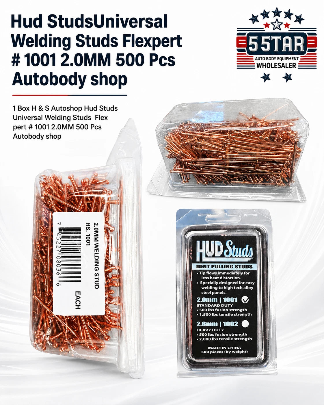 Hud Studs Universal Welding Studs Flexpert # 1001 2.0MM 500 Pcs Autobody shop