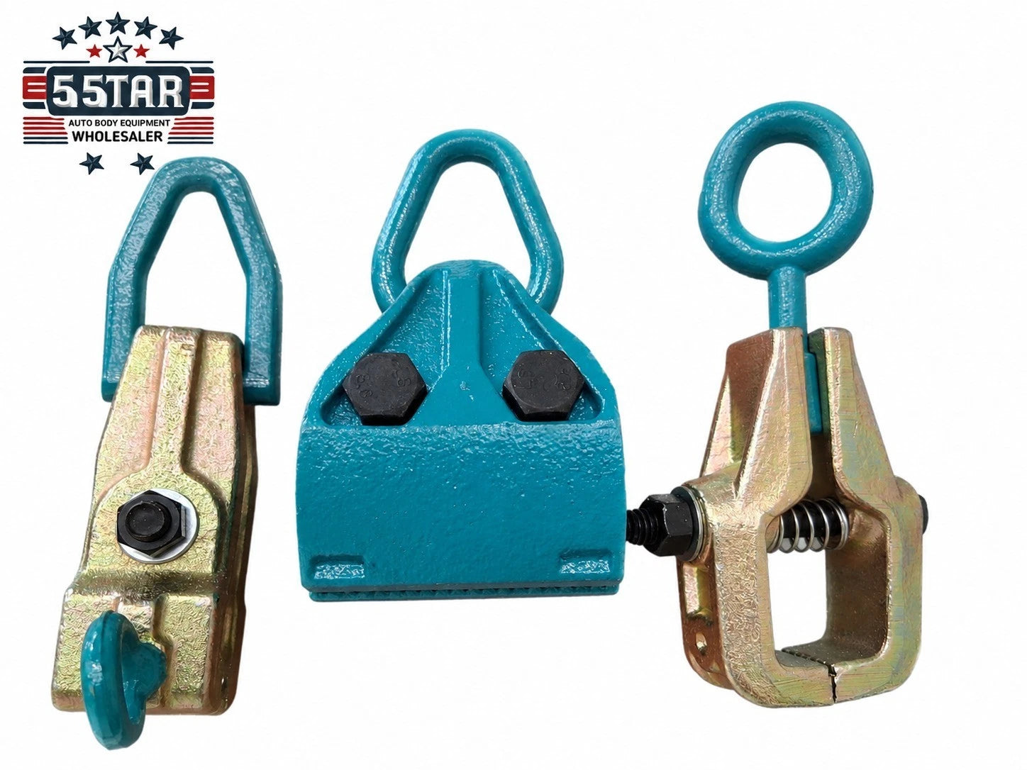 SET#119 - 6 PIECE HEAVY DUTY AUTO BODY FRAME MACHINE PULLING TOOLS AND CLAMPS