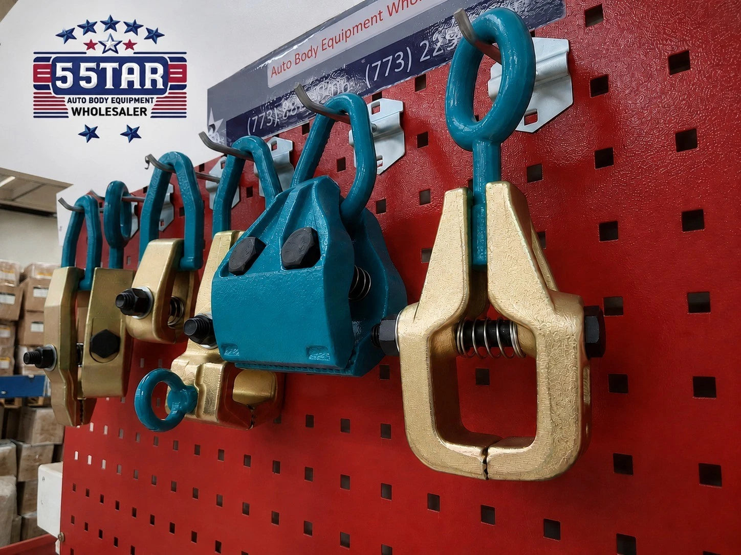 SET#119 - 6 PIECE HEAVY DUTY AUTO BODY FRAME MACHINE PULLING TOOLS AND CLAMPS