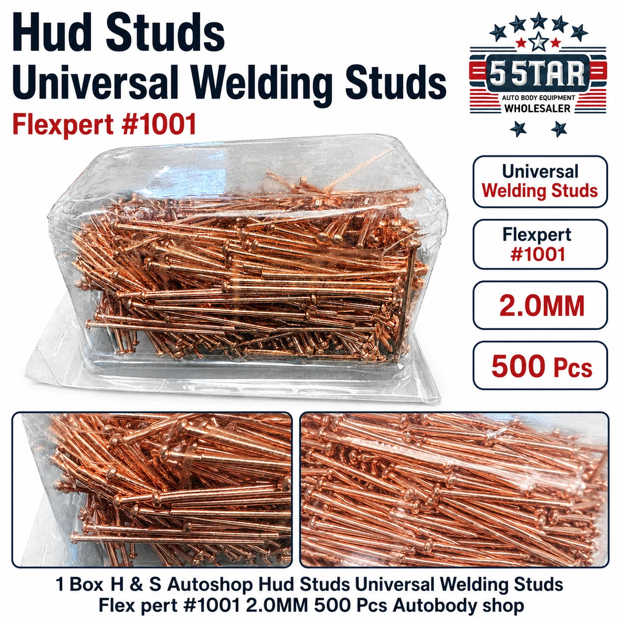 Hud Studs Universal Welding Studs Flexpert # 1001 2.0MM 500 Pcs Autobody shop