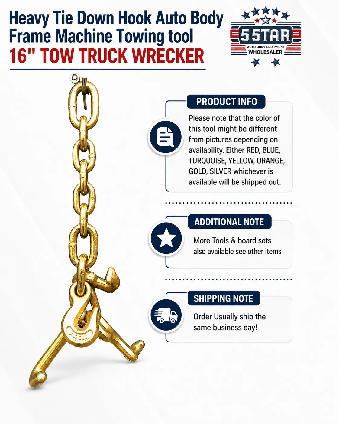 Heavy Tie Down Hook Auto Body Frame Machine Towing tool 16" TOW TRUCK WRECKER