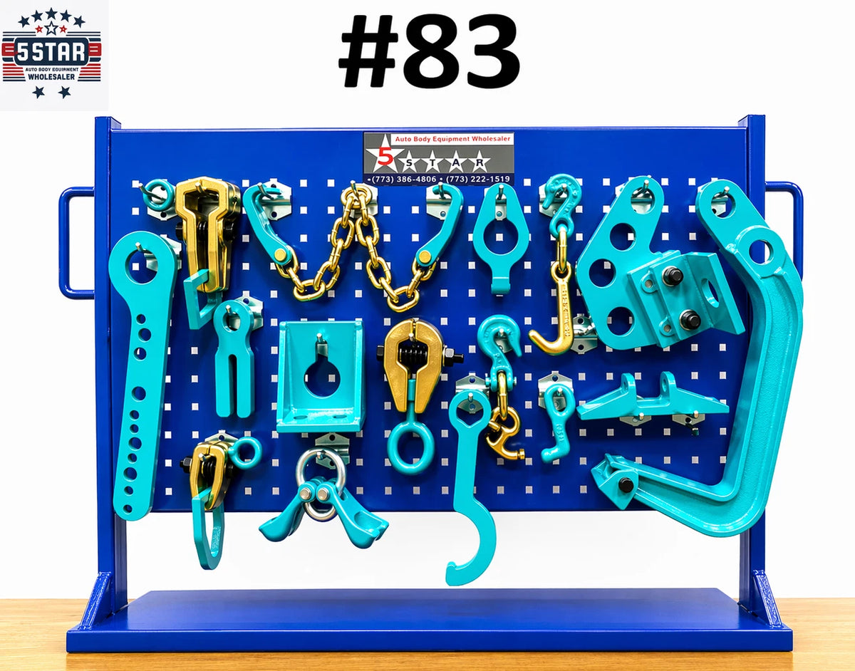 SET#83 - 15 PIECE HEAVY DUTY AUTO BODY FRAME MACHINE CLAMPS SET & PULLING TOOLS
