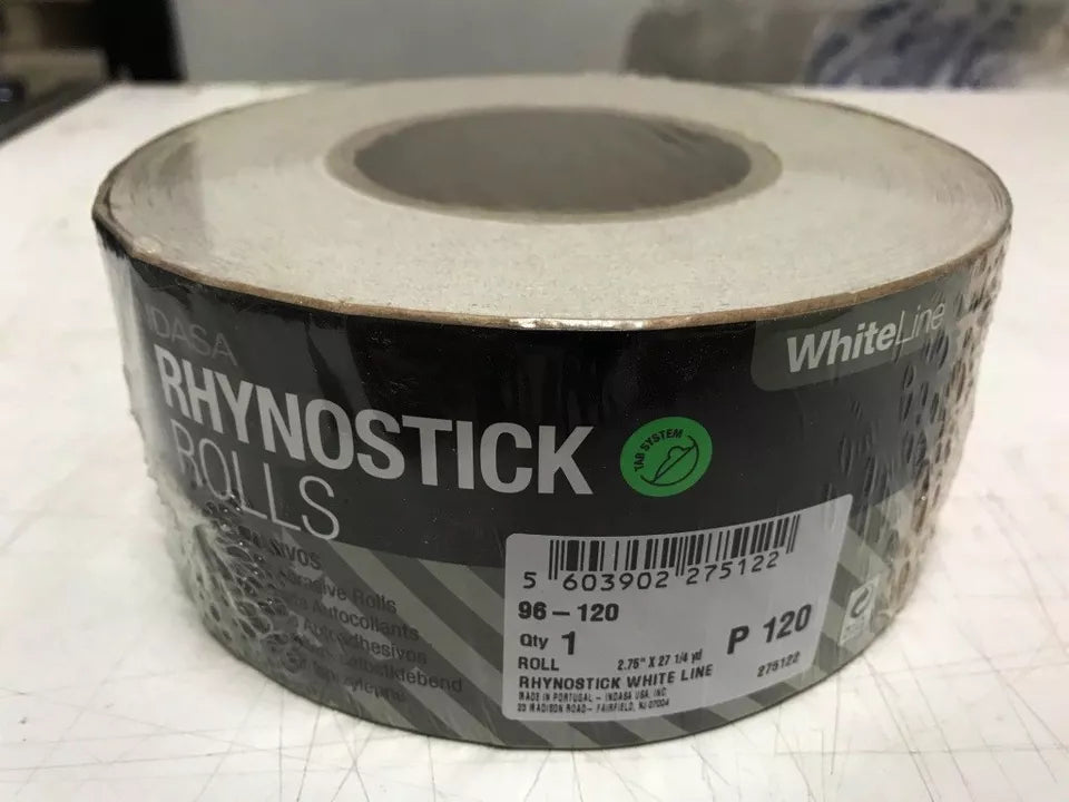 Rhynostick White Line P 120 Grit Sandpaper Roll Self Adhesive 2.75"X27 1/4 Yard