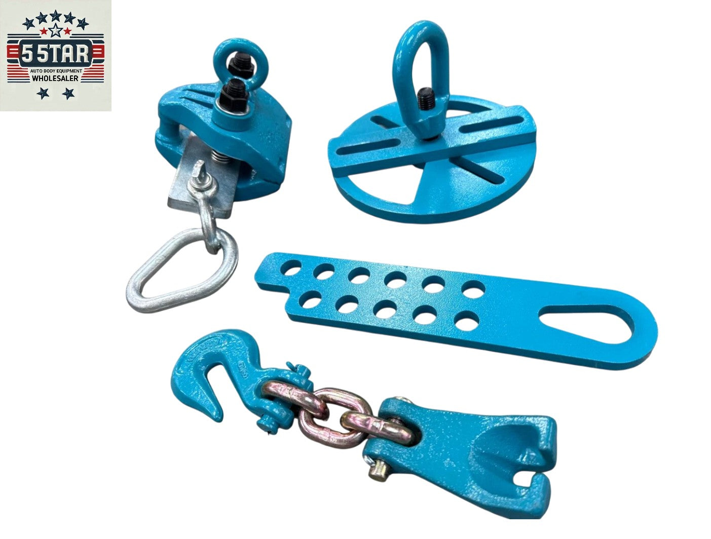 NEW 4 PIECE AUTO BODY FRAME MACHINE TOOLS AND CLAMP