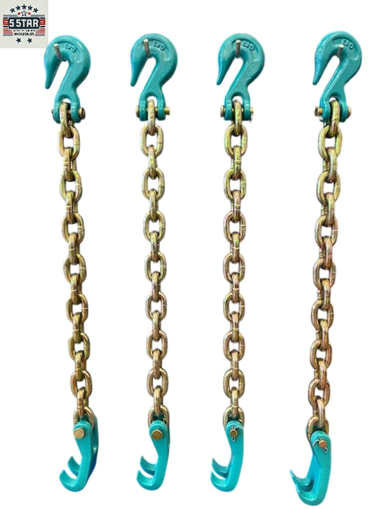 4 X AUTO BODY FRAME MACHINE CHAIN WITH GRAB HOOK AND CLAW