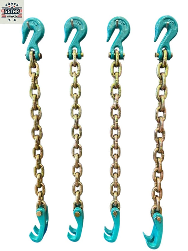 4 X AUTO BODY FRAME MACHINE CHAIN WITH GRAB HOOK AND CLAW